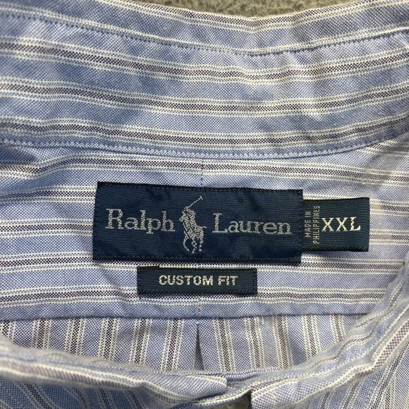 Ralph Lauren Dress Shirt Mens Size XXLarge Blue Striped Long Sleeve Button Up - Picture 3 of 9